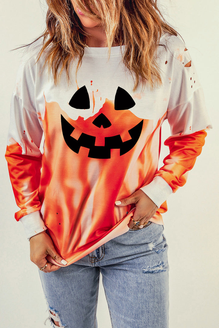 Halloween Theme Round Neck Short Sleeve Sweatshirt Orange