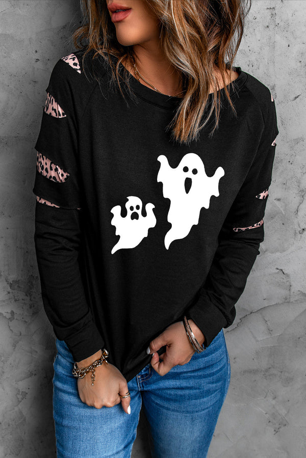 Ghost Graphic Round Neck Sweatshirt Black