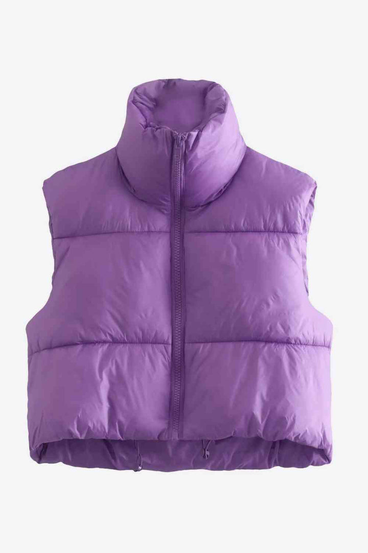 Zip-Up Drawstring Puffer Vest Purple