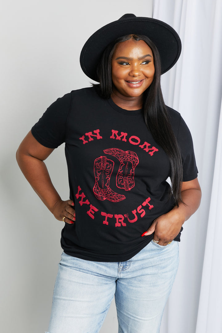 mineB Full Size IN MOM WE TRUST Graphic Tee Black