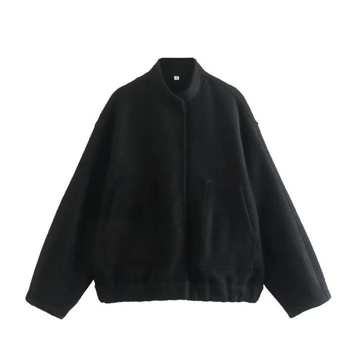 Loose casual jacket street Y2K stand collar concealed button jacket Black