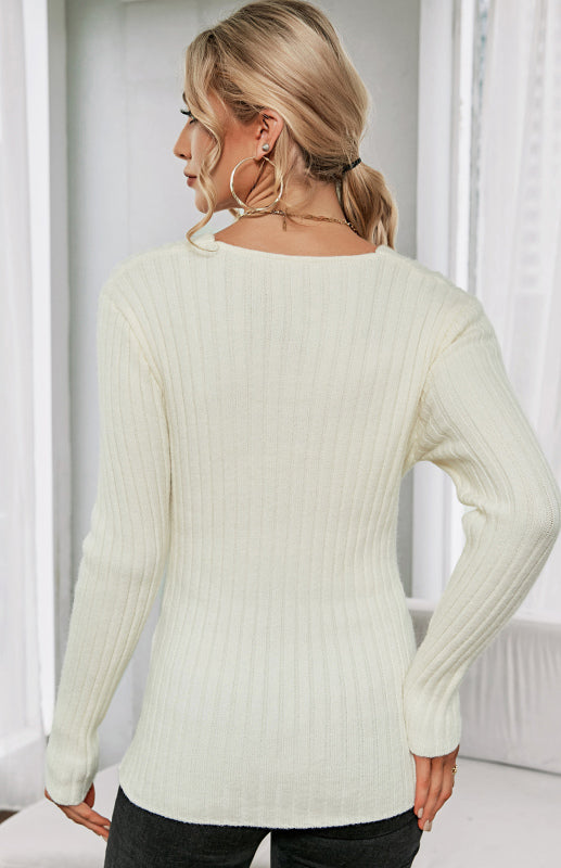 Women's V-Neck Pullover Cross Sweater khaki