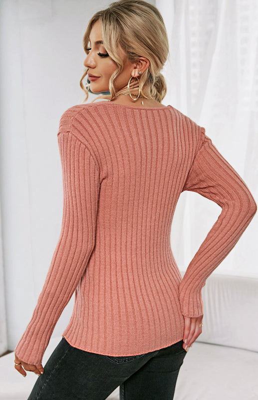Women's V-Neck Pullover Cross Sweater Orange
