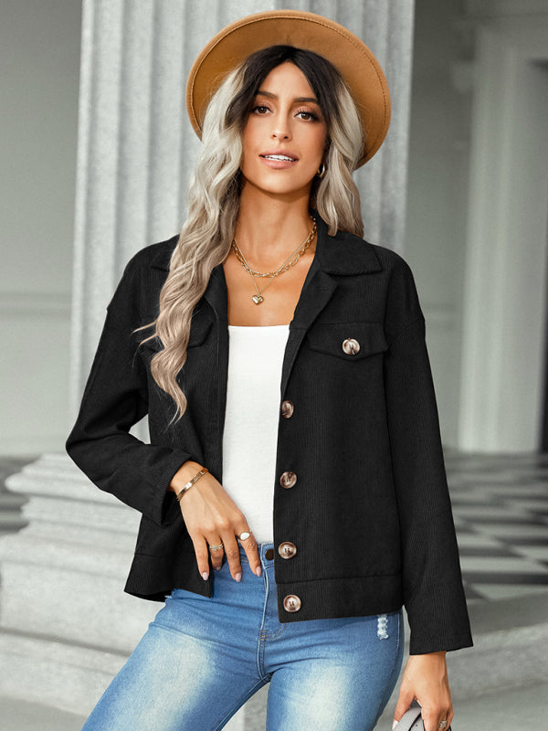Women's fashion versatile jacket corduroy jacket Black