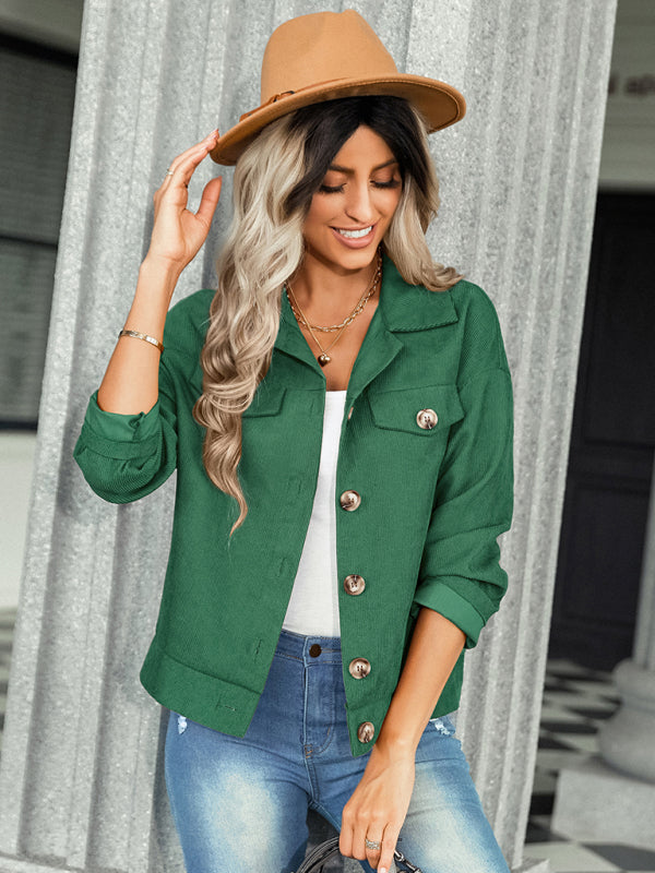Women's fashion versatile jacket corduroy jacket Green