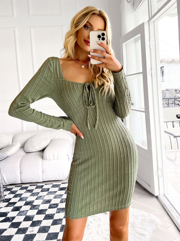 Women’s Ribbed Pullover Styling Curve Hugging Mini Dress Green