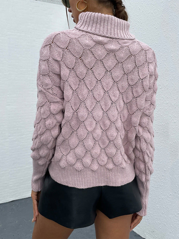 Women's Turtleneck Pullover Diamond Knit Sweater