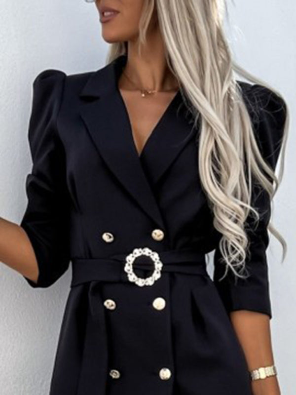 Women's Solid Color In A Double-breasted Blazer Dress And Belt