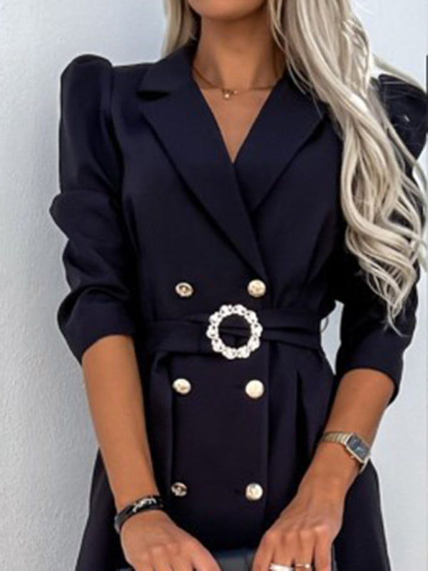 Women's Solid Color In A Double-breasted Blazer Dress And Belt
