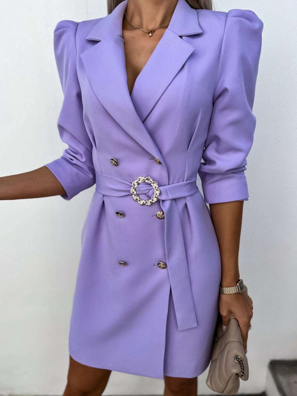 Women's Solid Color In A Double-breasted Blazer Dress And Belt