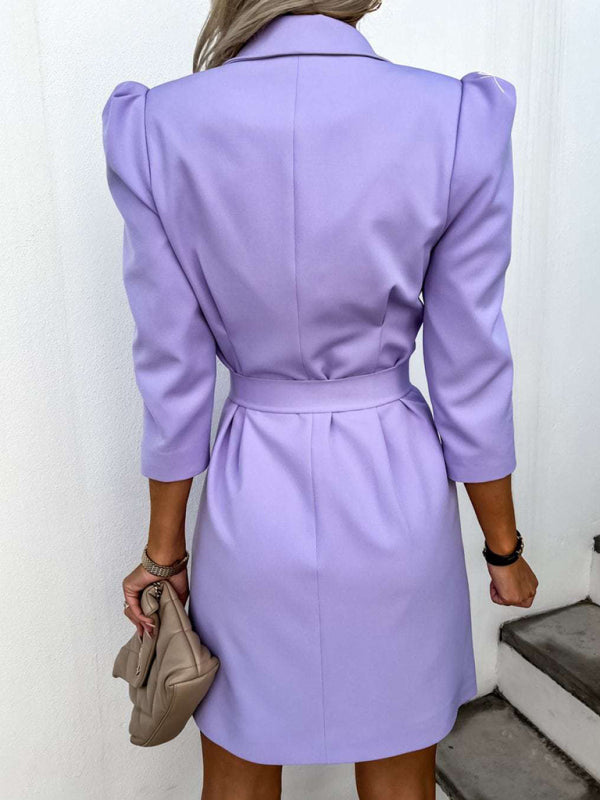 Women's Solid Color In A Double-breasted Blazer Dress And Belt