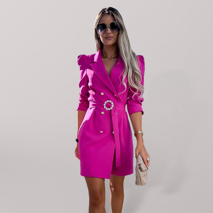 Women's Solid Color In A Double-breasted Blazer Dress And Belt Rose Red