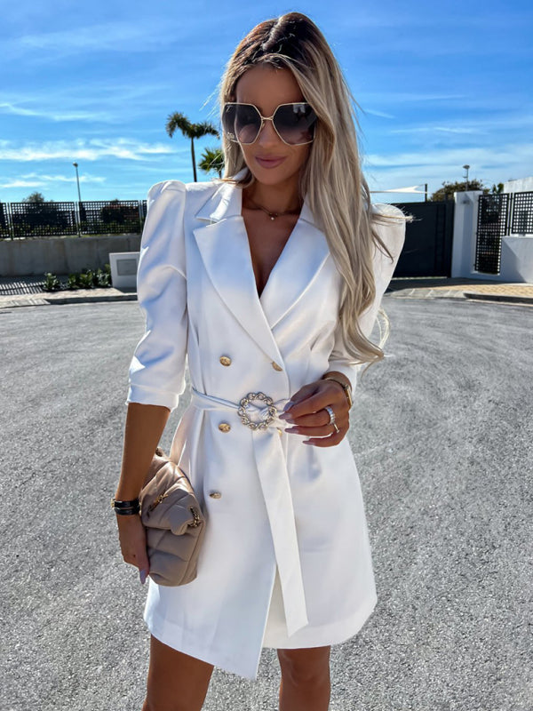 Women's Solid Color In A Double-breasted Blazer Dress And Belt