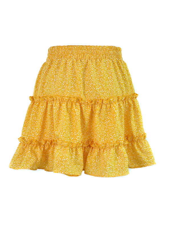 Women's Solid Color Tiered Ruffle Waist Tie Mini Skirt