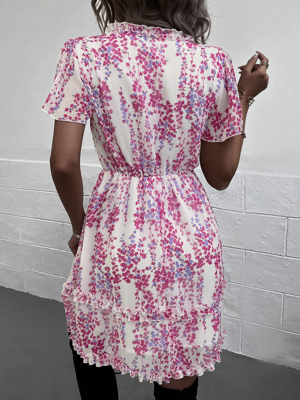 Women's Floral Print Flutter Sleeve Faux Wrap Mini Dress