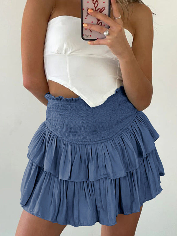 Women's Casual Fashion All-Match Cake Short Skirt Blue grey