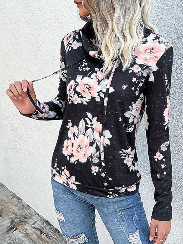 New Ladies Long Sleeve Floral Print Sweatshirt Black