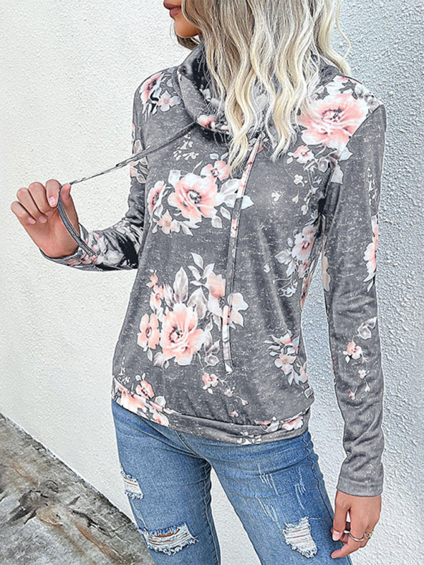 New Ladies Long Sleeve Floral Print Sweatshirt Misty grey