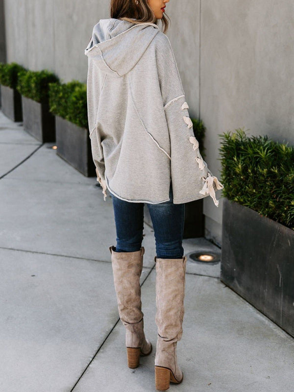 Women's autumn and winter cotton niche design bandage · Oversized hooded pile neck sweater