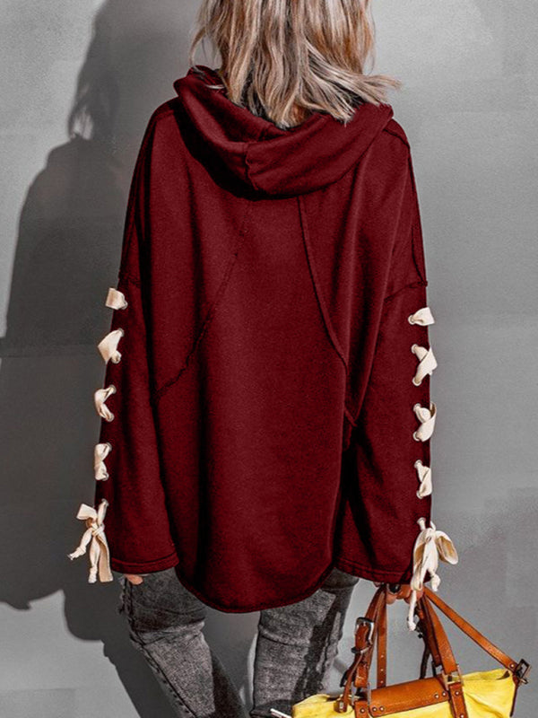 Women's autumn and winter cotton niche design bandage · Oversized hooded pile neck sweater