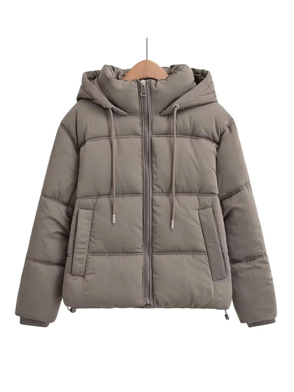 Fashion temperament simple hooded down padded jacket warm long-sleeved jacket Grey