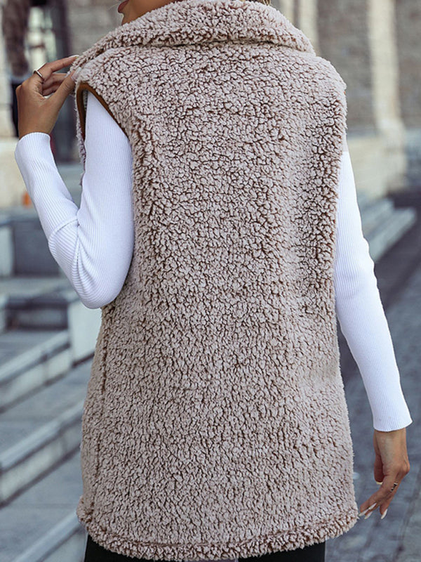New autumn and winter lapel sleeveless long loose casual cardigan vest