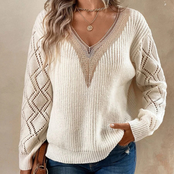 V-neck loose casual pullover women's sweater White