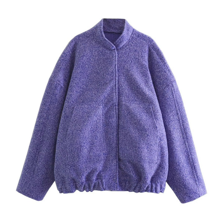 Loose casual jacket street Y2K stand collar concealed button jacket Purple